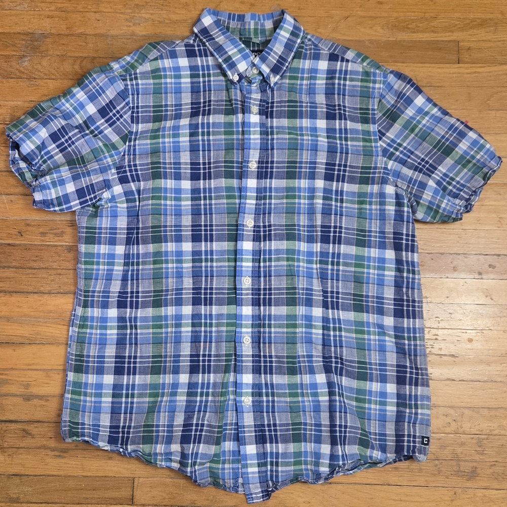 Chaps Casual Blue and Green Checkered Plaid Shirt